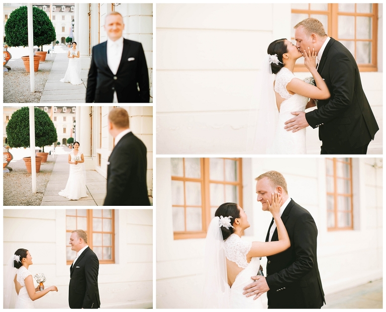 brautpaar trifft aufeinander zärtlicher kuss fotografiert in ludwigsburg ordenskapelle